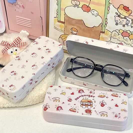 Kitty Glasses Case, High-Looking Cartoon Style, Portable Anti-Pressure And Pressure-Resistant Student Square Style Leather Myopia Glasses Case