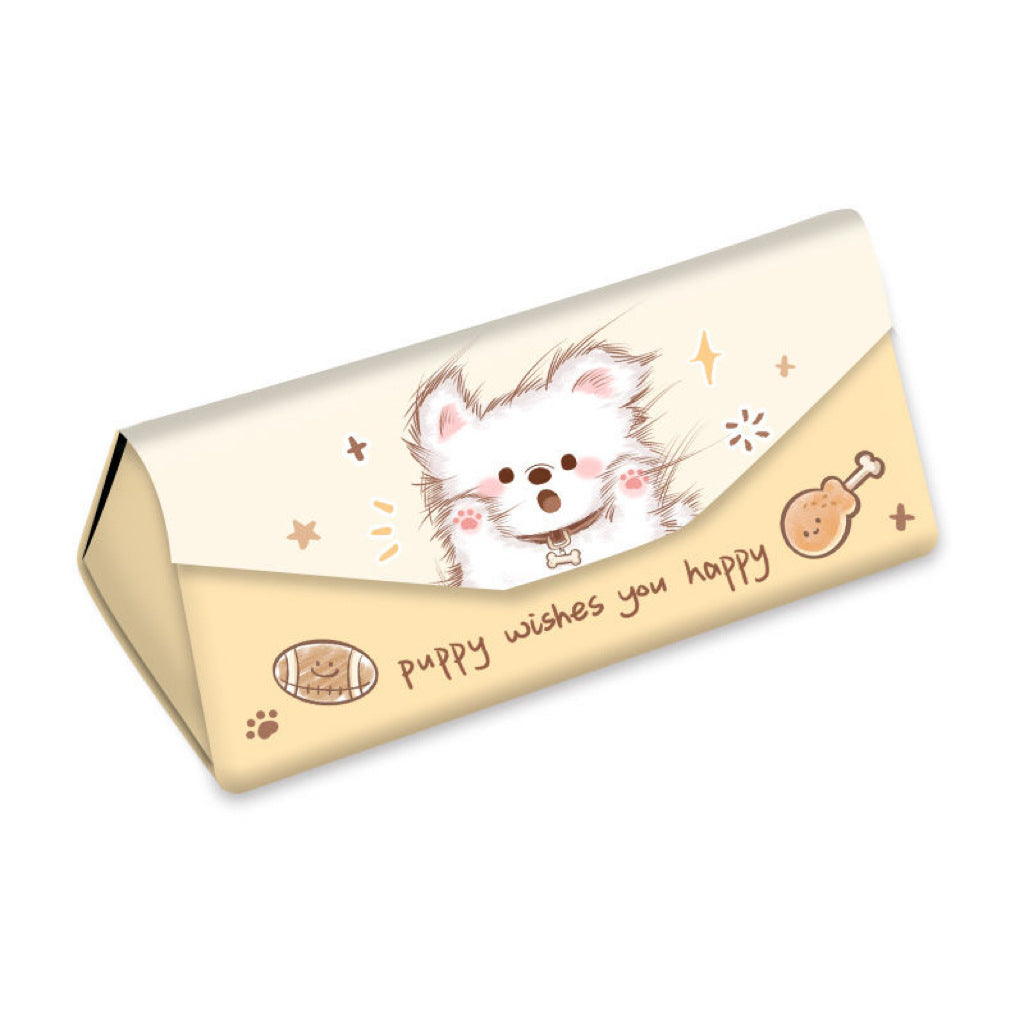 Puppy Triangular Folding Glasses Case Portable Ins Style Male And Female Primary School Students Magnetic Absorption Box Sunglasses For Children